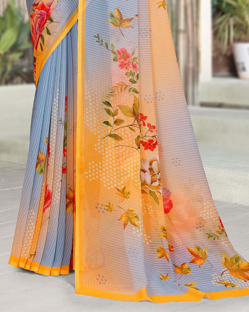 Vishal Prints Rock Blue Digital Print Georgette Saree