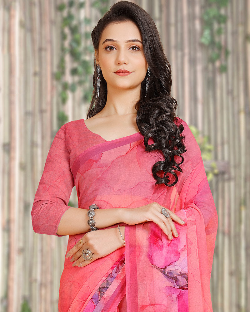 Vishal Prints Brink Pink Digital Print Georgette Saree