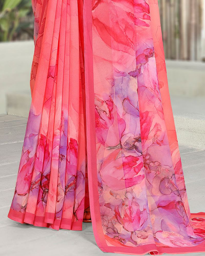 Vishal Prints Brink Pink Digital Print Georgette Saree