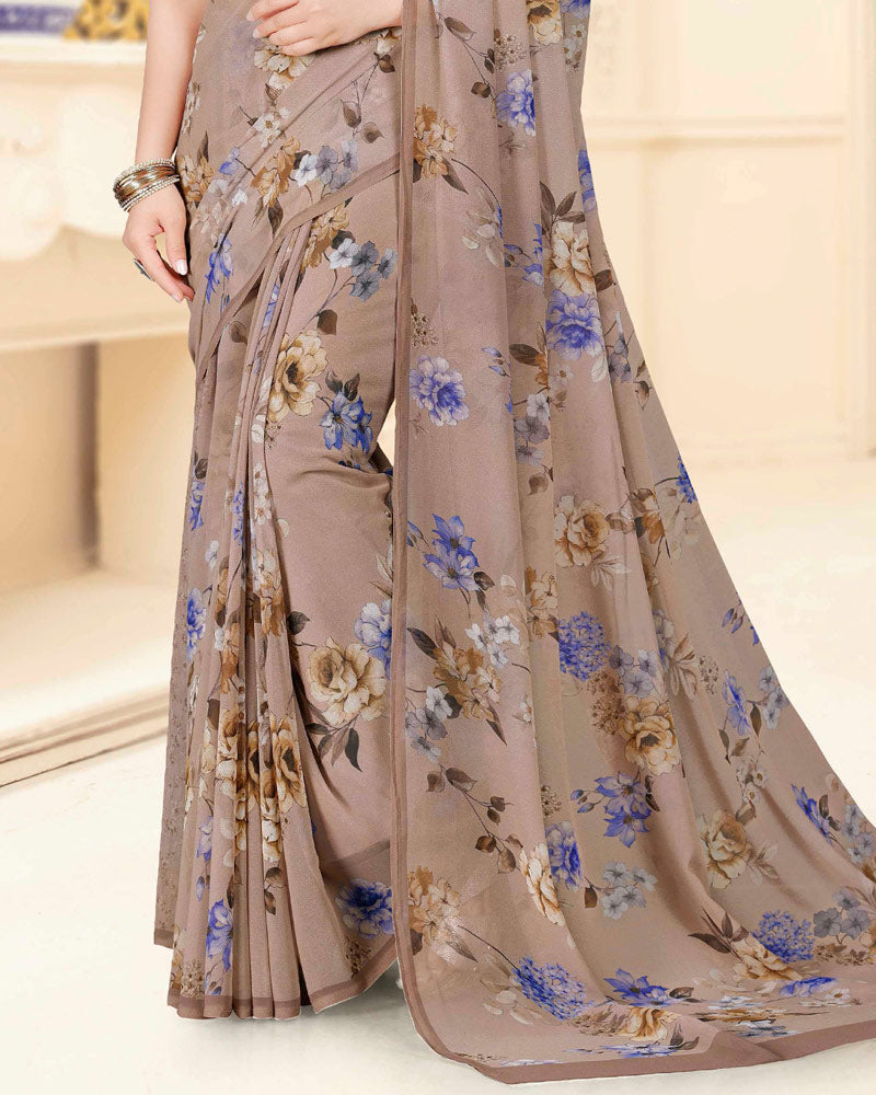 Vishal Prints Thatch Brown Digital Print Georgette Saree