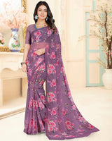 Vishal Prints Dark Mauve Digital Print Georgette Saree