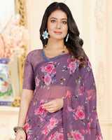 Vishal Prints Dark Mauve Digital Print Georgette Saree