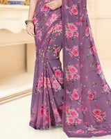 Vishal Prints Dark Mauve Digital Print Georgette Saree