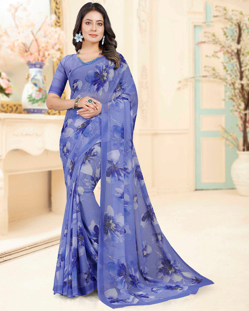 Vishal Prints Polo Blue Digital Print Georgette Saree