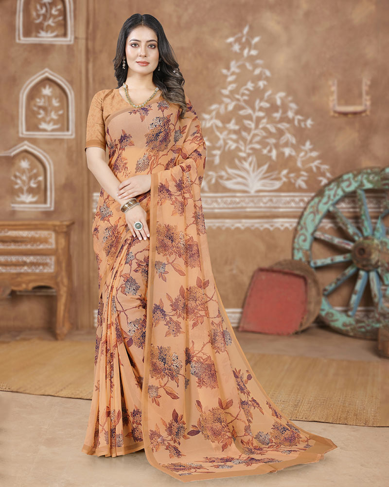 Vishal Prints Dark Peach Digital Print Georgette Saree
