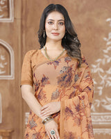Vishal Prints Dark Peach Digital Print Georgette Saree