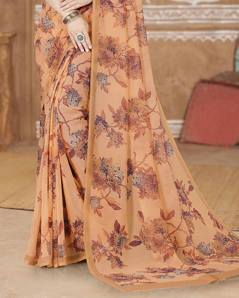 Vishal Prints Dark Peach Digital Print Georgette Saree