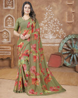 Vishal Prints Sage Green Digital Print Georgette Saree