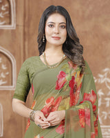 Vishal Prints Sage Green Digital Print Georgette Saree