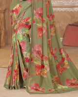 Vishal Prints Sage Green Digital Print Georgette Saree