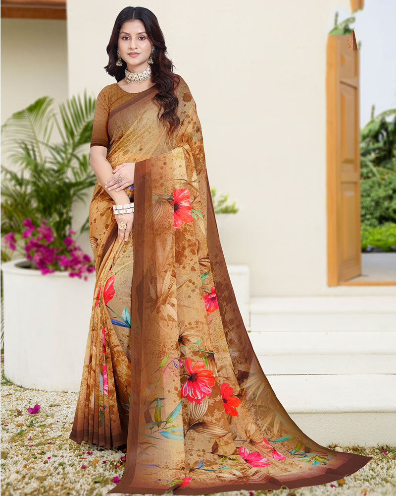 Vishal Prints Twine Yellow Digital Print Georgette Saree