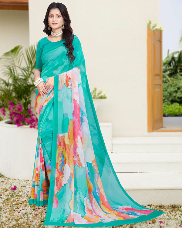 Vishal Prints Aquamarine Blue Digital Print Georgette Saree