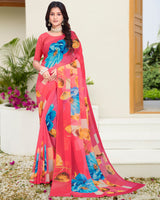 Vishal Prints Mandy Pink Digital Print Georgette Saree