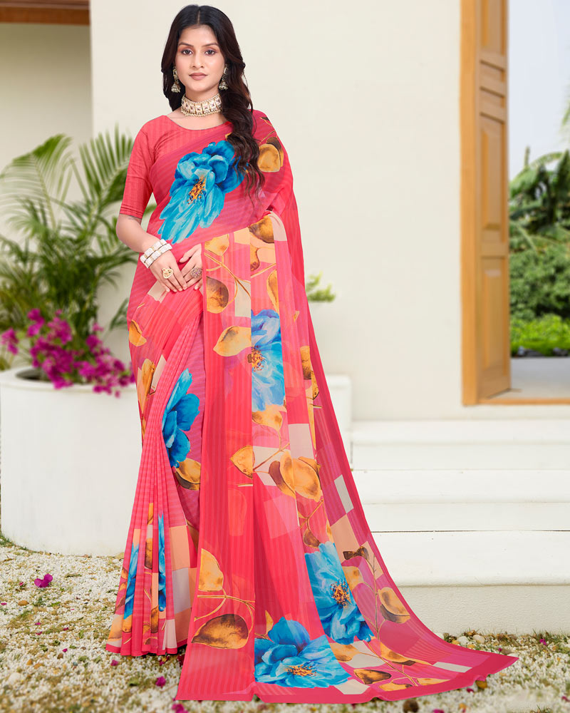 Vishal Prints Mandy Pink Digital Print Georgette Saree