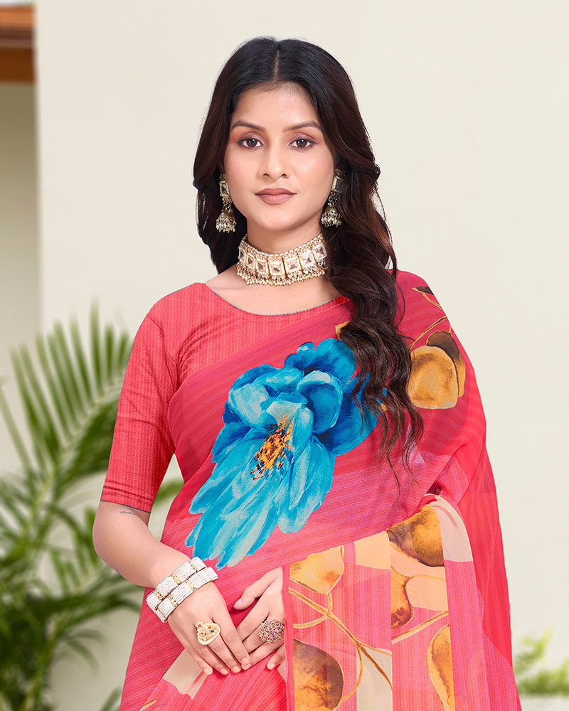 Vishal Prints Mandy Pink Digital Print Georgette Saree