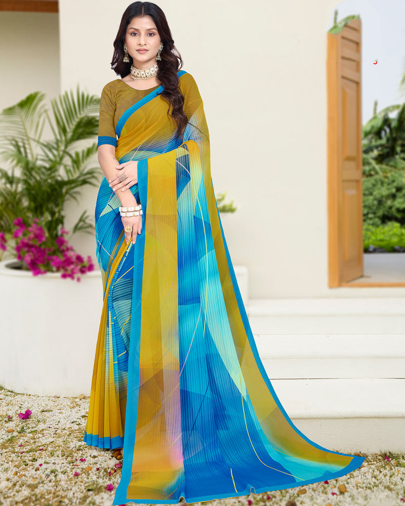 Vishal Prints Dark Mustard Digital Print Georgette Saree