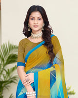 Vishal Prints Dark Mustard Digital Print Georgette Saree
