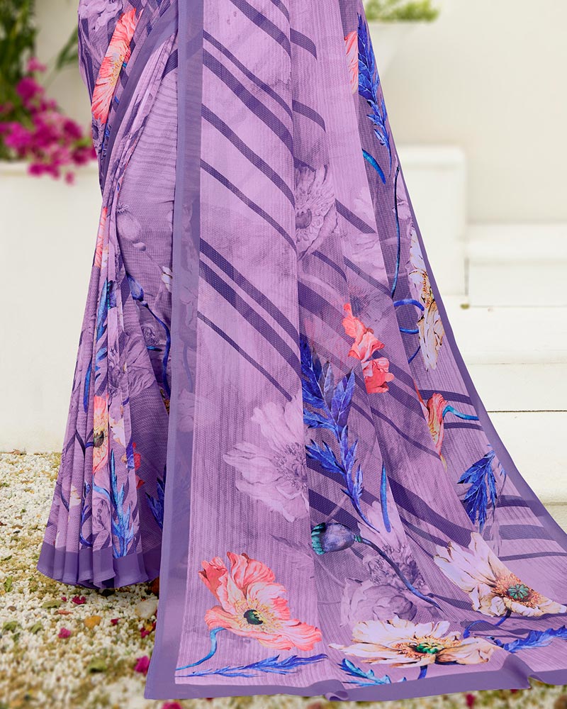 Vishal Prints Lavender Digital Print Georgette Saree