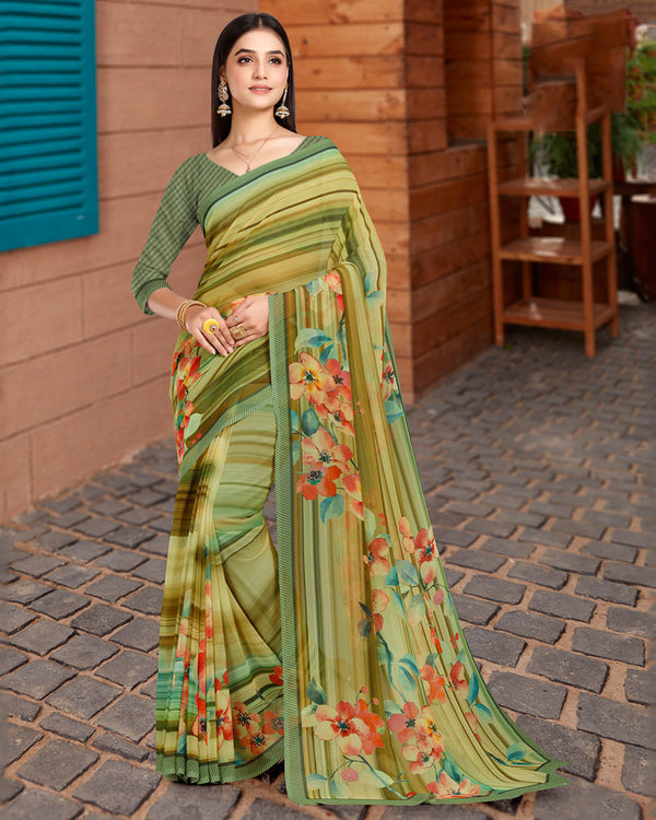 Vishal Prints Multi Green Digital Print Georgette Saree