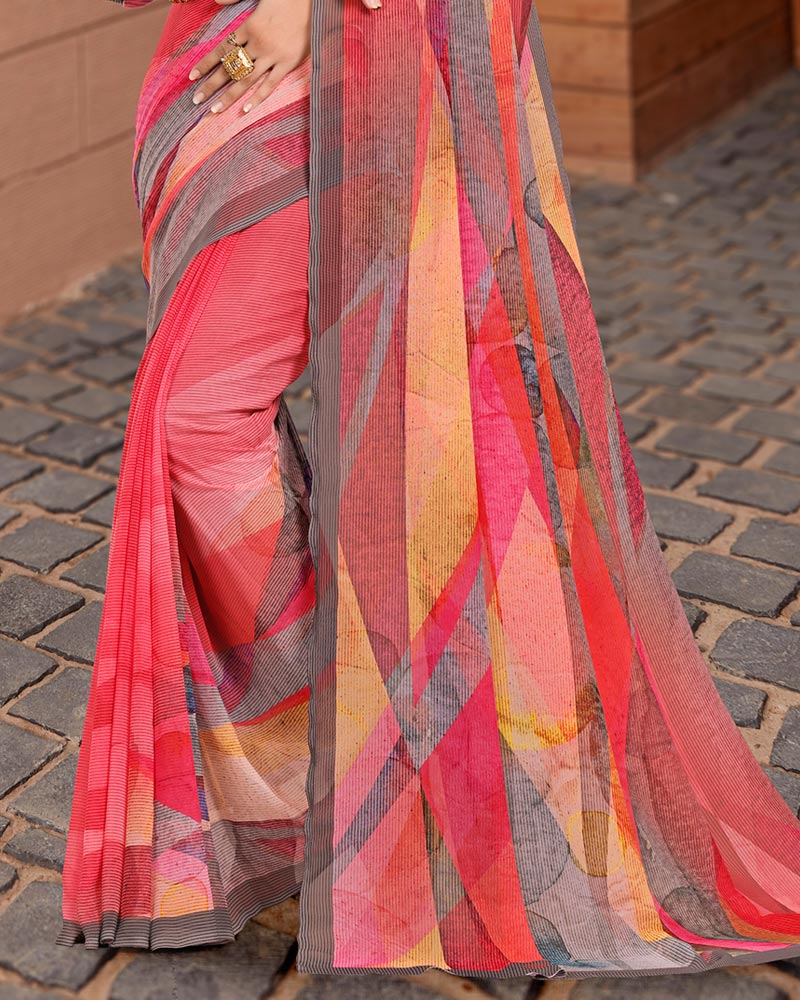 Vishal Prints Tomato Red Digital Print Georgette Saree