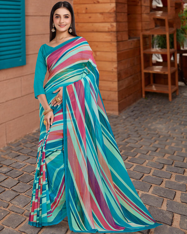 Vishal Prints Multi Blue Digital Print Georgette Saree