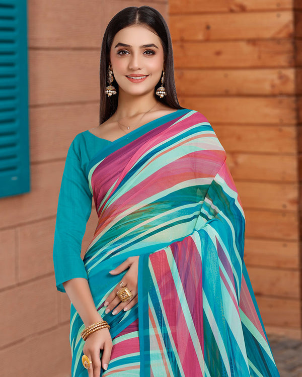 Vishal Prints Multi Blue Digital Print Georgette Saree