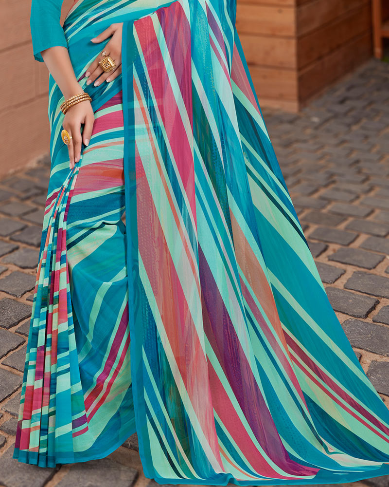 Vishal Prints Multi Blue Digital Print Georgette Saree