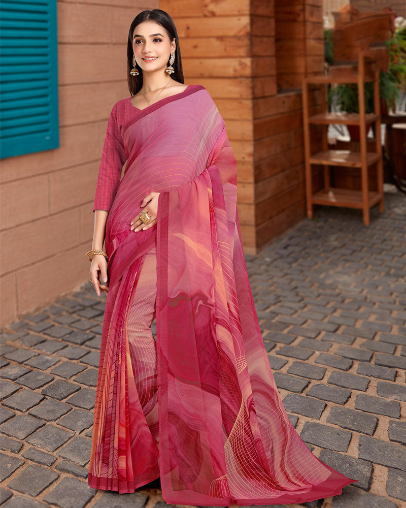 Vishal Prints Pink Digital Print Georgette Saree