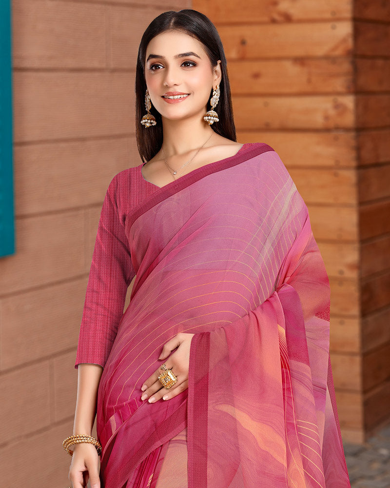 Vishal Prints Pink Digital Print Georgette Saree