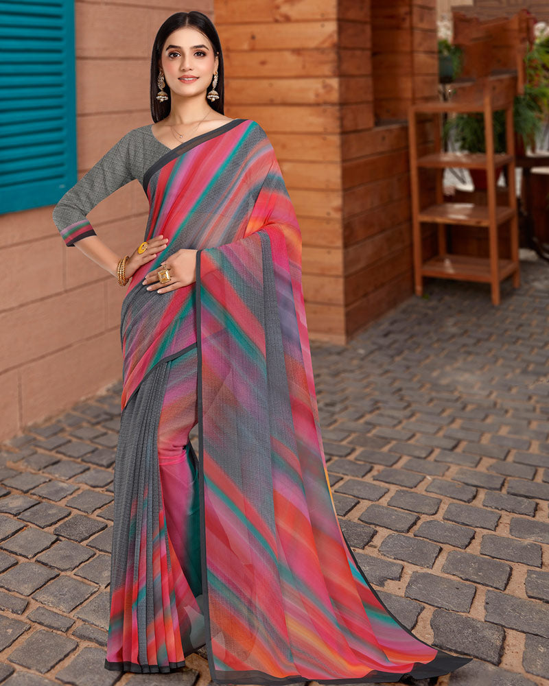 Vishal Prints Grey Digital Print Georgette Saree