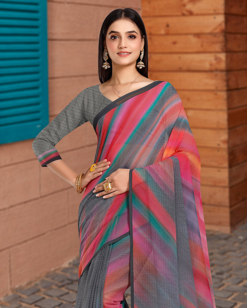 Vishal Prints Grey Digital Print Georgette Saree