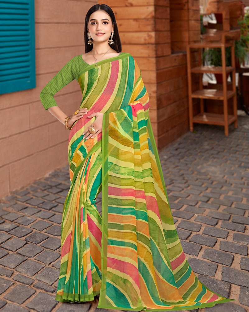 Vishal Prints Green Digital Print Georgette Saree
