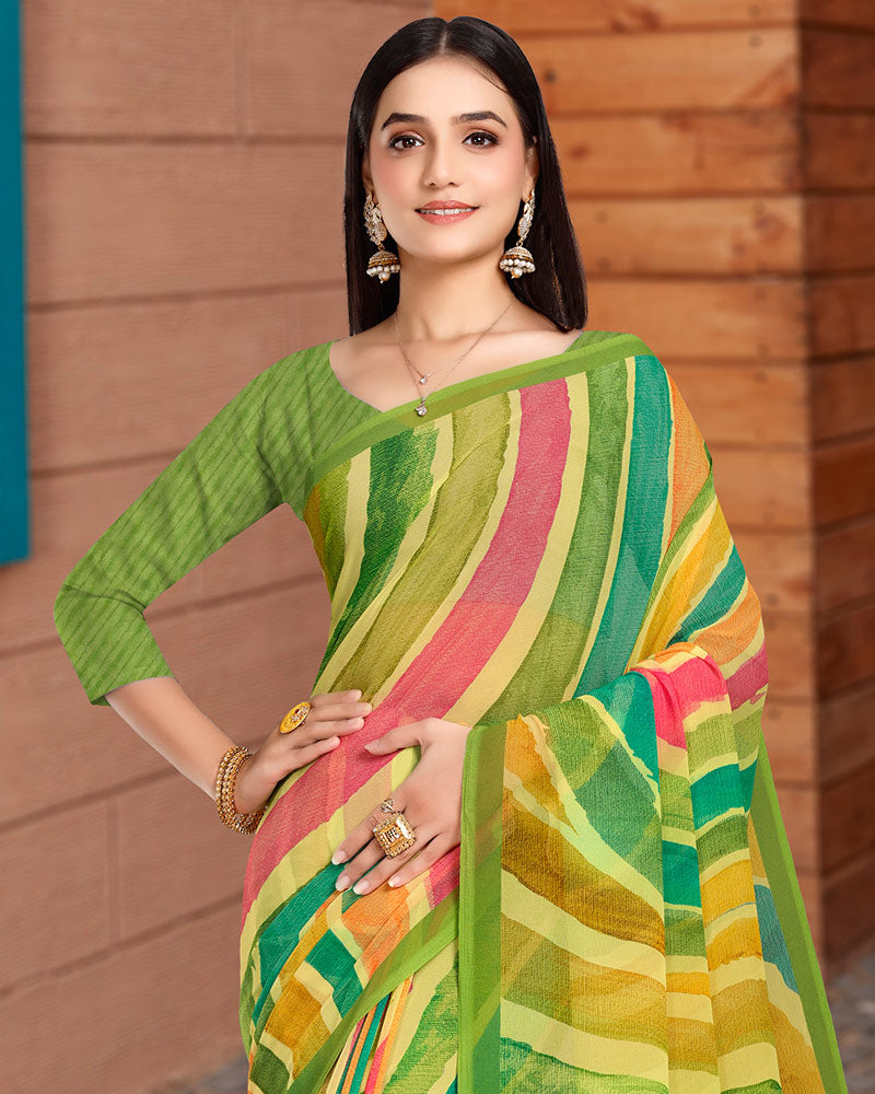 Vishal Prints Green Digital Print Georgette Saree