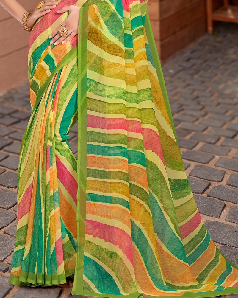 Vishal Prints Green Digital Print Georgette Saree