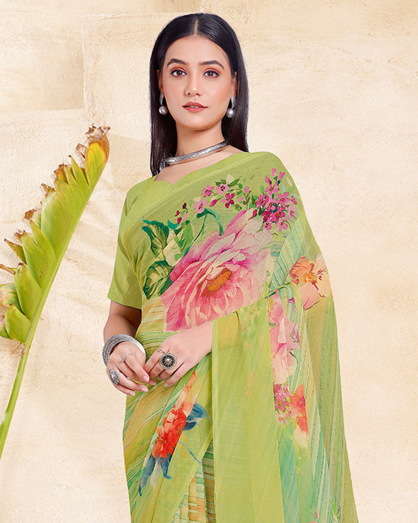 Vishal Prints Moss Green Digital Print Georgette Saree