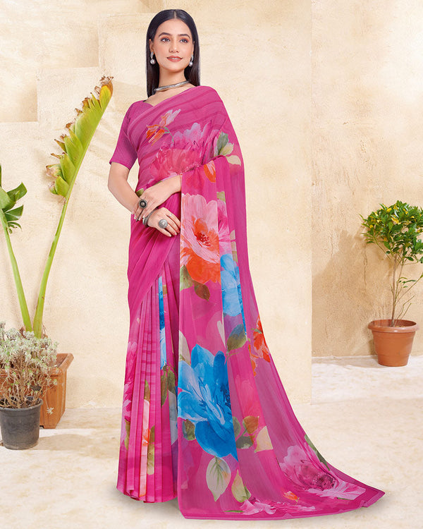 Vishal Prints Dusty Pink Digital Print Georgette Saree