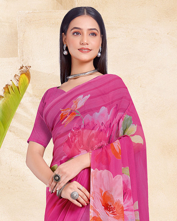 Vishal Prints Dusty Pink Digital Print Georgette Saree