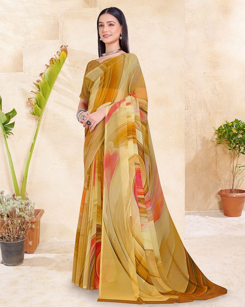 Vishal Prints Dark Sand Digital Print Georgette Saree