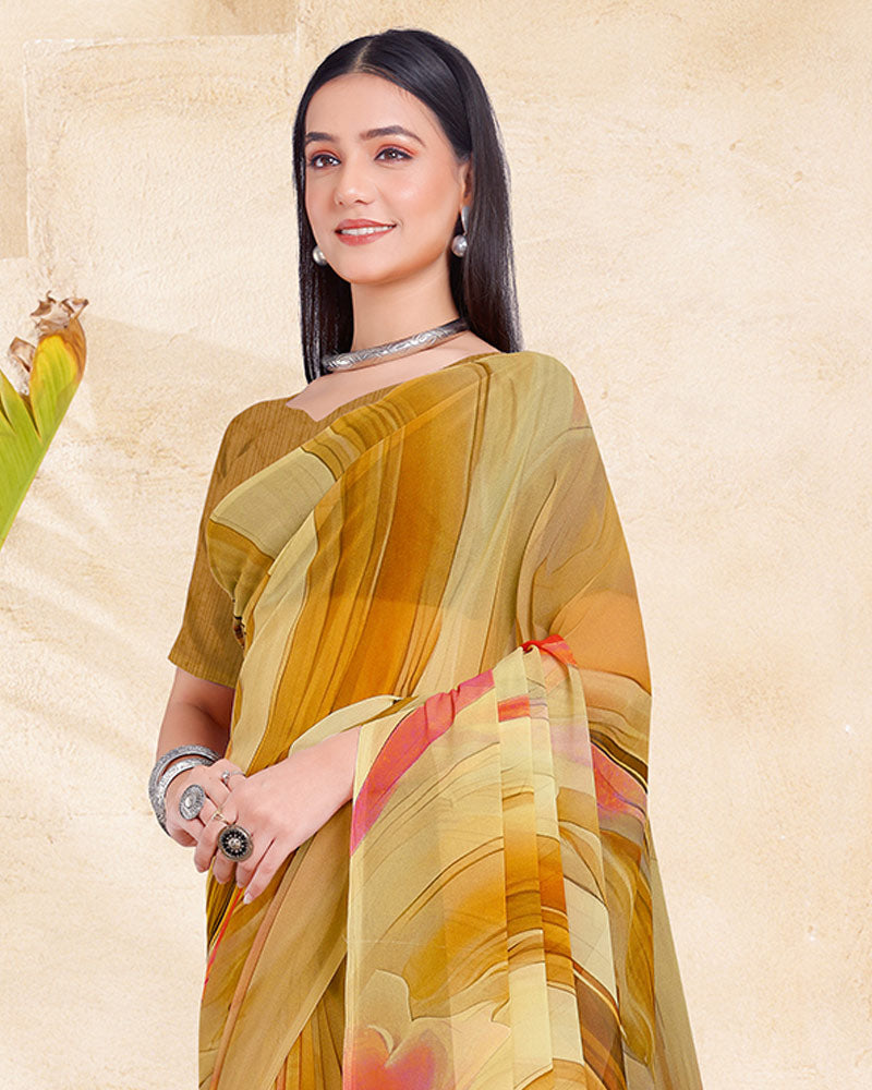 Vishal Prints Dark Sand Digital Print Georgette Saree