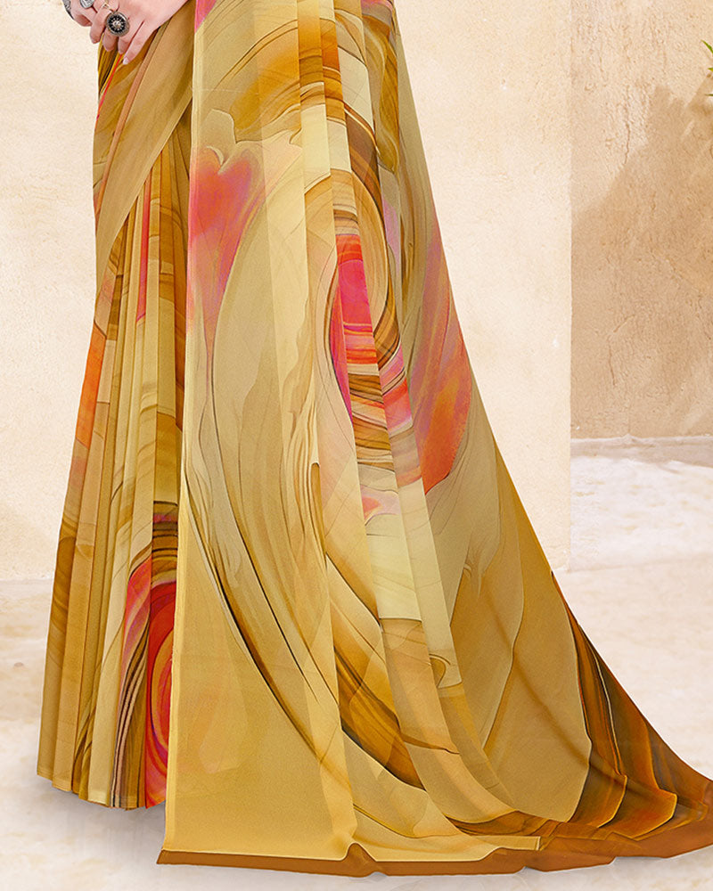 Vishal Prints Dark Sand Digital Print Georgette Saree