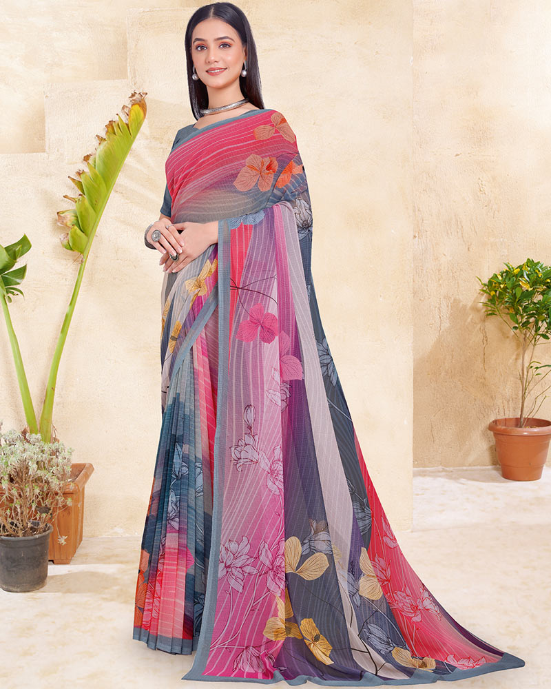 Vishal Prints Dusty Lavender Digital Print Georgette Saree