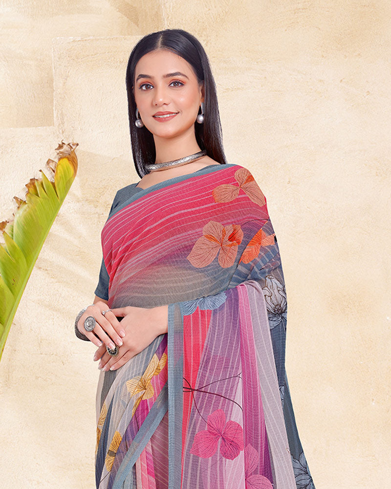 Vishal Prints Dusty Lavender Digital Print Georgette Saree