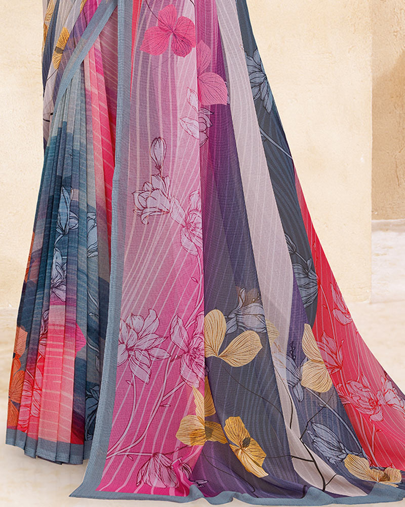 Vishal Prints Dusty Lavender Digital Print Georgette Saree