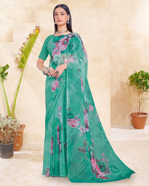 Vishal Prints Glacier Green Digital Print Georgette Saree