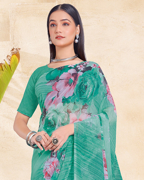 Vishal Prints Glacier Green Digital Print Georgette Saree