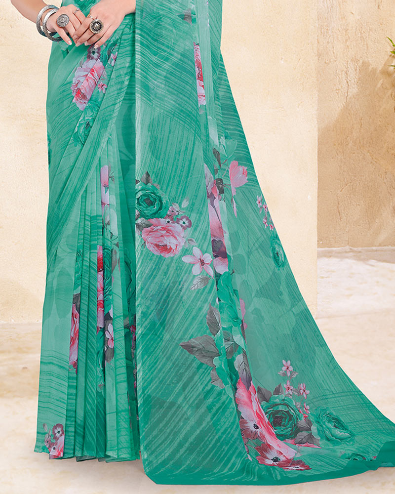 Vishal Prints Glacier Green Digital Print Georgette Saree