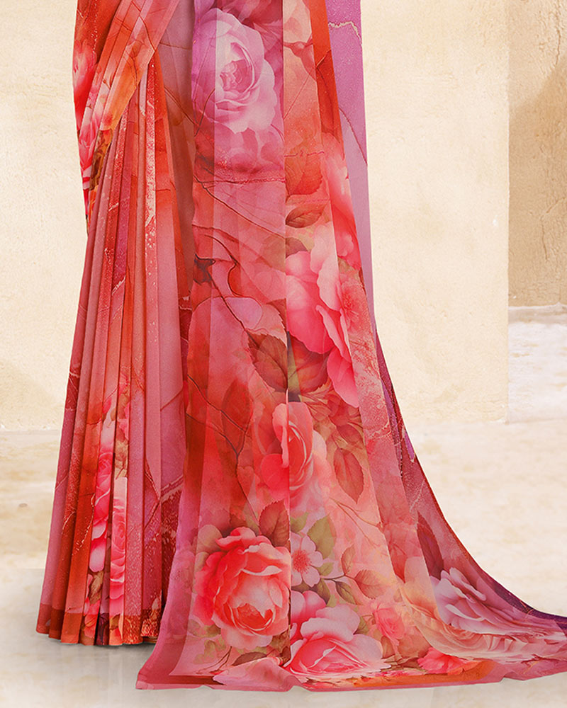 Vishal Prints Dark Pastel Red Digital Print Georgette Saree