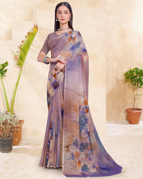 Vishal Prints Greyish Purple Digital Print Georgette Saree