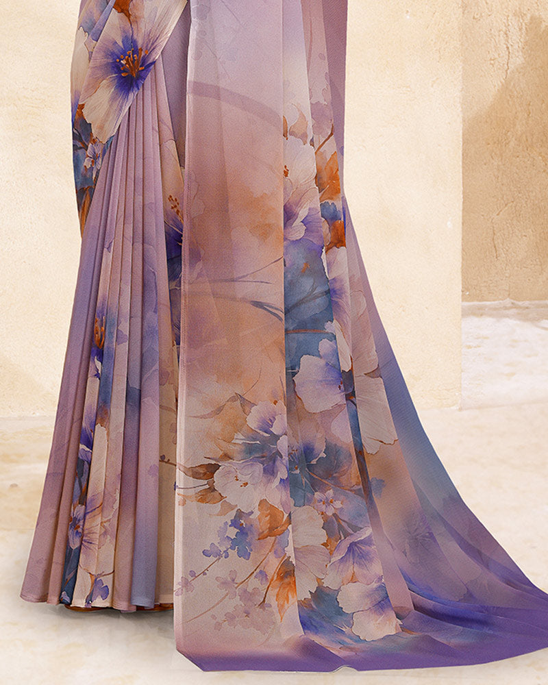 Vishal Prints Greyish Purple Digital Print Georgette Saree
