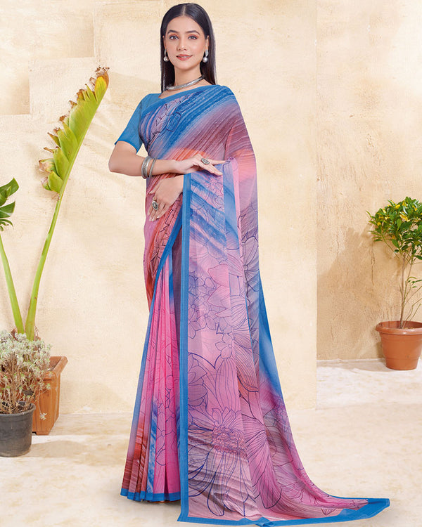 Vishal Prints Pastel Purple Digital Print Georgette Saree